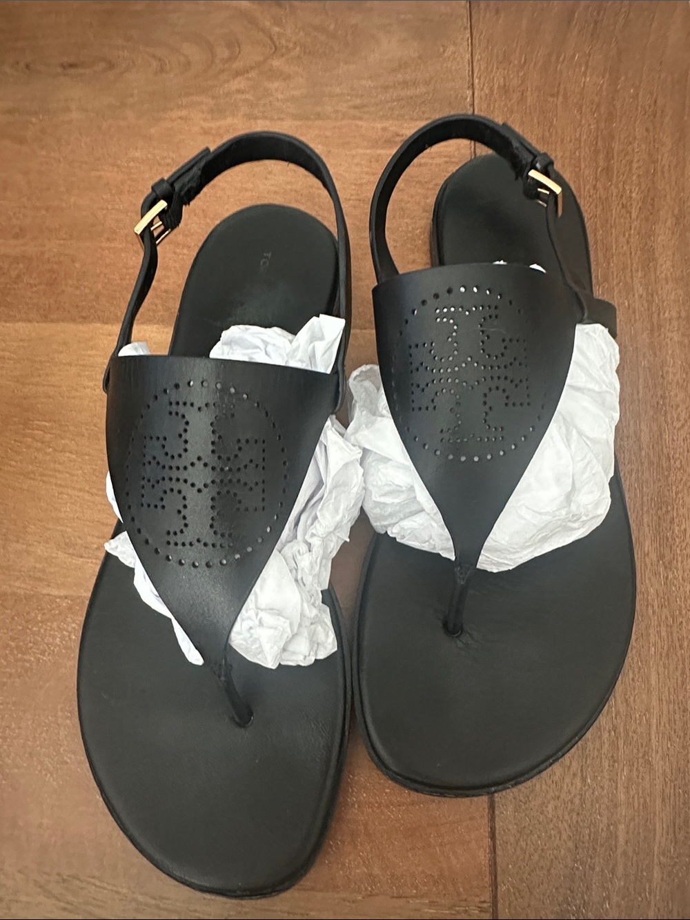 Tory Burch Black Leather Women's Slingback Thong Sandals
